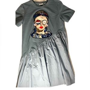 WHY DRESS Light Blue WITH STUDDED GLASSES on Woman’s Face Size Large